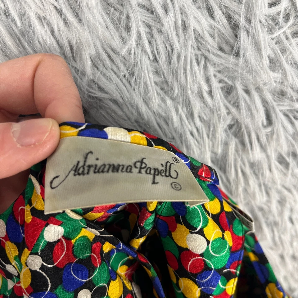 Blusa De Colección Adrianna Papell Seda Para Mujer 12 Colorida Años 80 Retro Funky Disco Foto 4 de 4