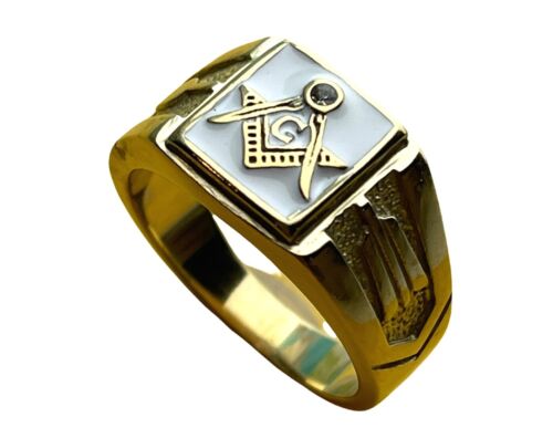 Masonic Mason men's CZ ring White enamel 14K yellow gold overlay size 13 T35B - Picture 4 of 4