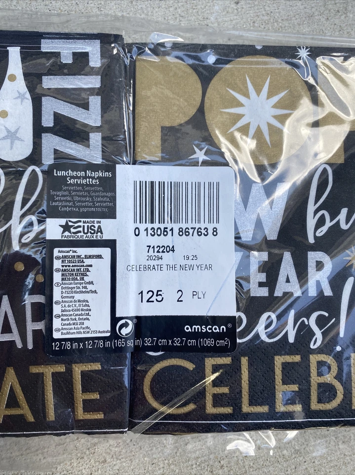 Black, Gold & Silver NYE Beverage Napkins 125ct. NEW 6.5”x6.5” Square - Image 3 of 4