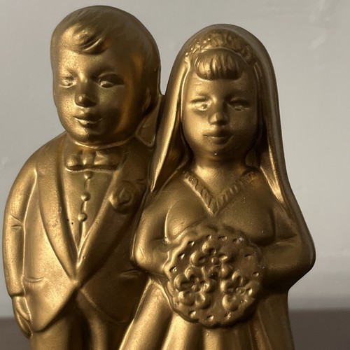 Ceramic Wedding Groom And Bride Figurine Gold Color Before And After Porcelain - Picture 2 of 9