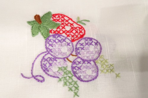 New Handmade Embroidered Napkins "Fruit Motif" Multi-Colored 16 3/4" / Set of 8 - Picture 4 of 12