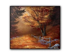 Original Acrylic Landscape Painting  12x14" AUTUMN GLOW  Wall Art