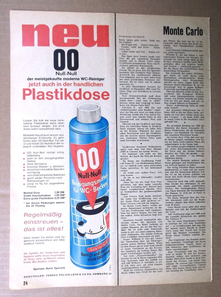 1963 DIOLEN/FLOX Magazine AD ~ GERMAN Language ~ 00 NULL NULL BATHROOM Cleanser