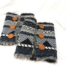 Muk Luks Knit Boot Covers Leg Warmers Faux Fur Winter Reversible Black Gray OS