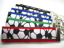 Soccer Ball Ribbon on Strong Webbing Key Fob Key Ring Keychain Wristlet Sports