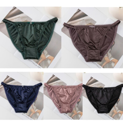 5pcs Lot Sexy Womens Satin Panties Brief Ladies String Bikini Underwear Lingerie