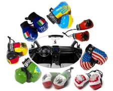 Mini Boxing Gloves With Country Flag Prints Hang On Car Mirror