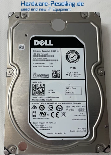 Dell Seagate 2TB 3,5 " SAS-3 12G 7.2K 128MB 0K7VW5 ST2000NM0045 1V4204-150 HDD