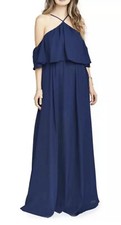$184 Show Me Your Mumu Rebecca Ruffle Maxi Dress Navy Blue Size Small