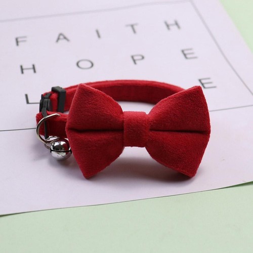 Adjustable Velvet Cat & Small Dog Collar with Suede & Bow Bell' S3O3 N3F1 V W5U3 - Picture 6 of 15