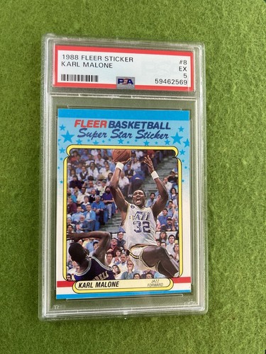 Karl Malone FLEER PSA 5 CARD JERSEY #32 UTAH JAZZ 1988 KARL MALONE Fleer STICKER - Picture 18 of 24