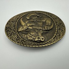 Vtg Indiana Metal Craft Cowboy Belt Buckle 1981 Rodeo Bucking Bronco Bull 80  s