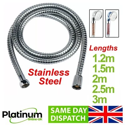 PLATINUMONLINE-UK CHROME SHOWER HOSE STAINLESS STEEL FLEXIBLE BATHROOM BATH PIPE 1M–2.5M