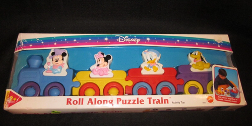 Disney Babies "Roll Along Puzzle Train" Plastic Toy Mattel Vintage NIB Sealed