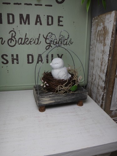Mini wood block bird cage with nest and small bird, handmade, tiered tray decor - Picture 4 of 8