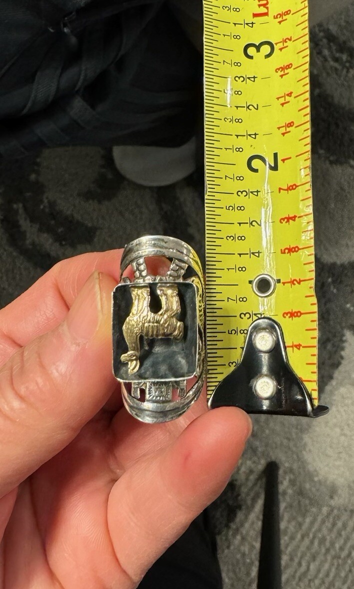 Adjustable 18k Yellow Gold Lama Llama Sterling Silver Ring Bird Lion Head Carve