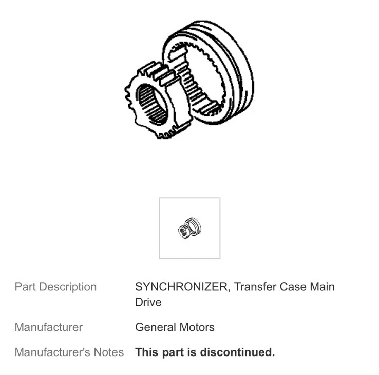 Chevy Tracker/Pontiac Sunrunner GM 91172166 1989-2004 sincronizador descontinuación Foto 2 de 4