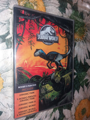 box+5 neue DVDs JURASSIC PARK 1-2-3+JURASSIC WORLD 1+IL MONDO DESTRUUTTO ver Italy