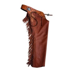 Western Shotgun Chaps Full Grain Cowhide Leather Bull Trail Riding Chinks