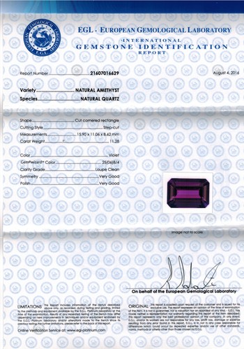 Natural Loose Amethyst 11.28 TCW Violet Emerald, EGL Certified Fine Jewelry - Picture 2 of 6