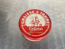 ANCIENNE BOITE DE GRAISSE A TRAIRE TETINA DECOR A LA VACHE FERME TOLE LITHO