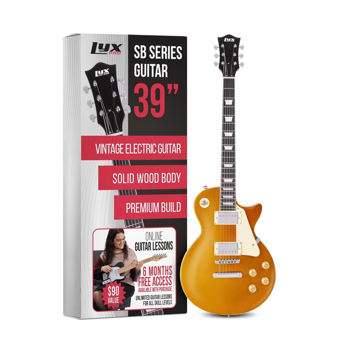 LyxPro 39” SB Series Electric Guitar, LP Style for Beginner 