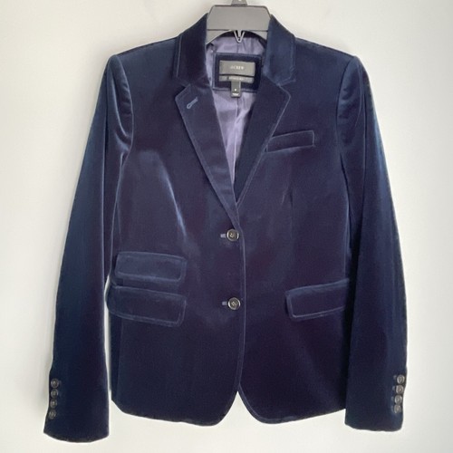 J Crew Schoolboy Blue Velvet Blazer Jacket Women Size 6 Lined Velour Preppy