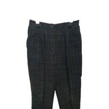 Vtg Women Pants Size 10 Blue Green Rust Plaid Corduroy Pleat Front Pockets