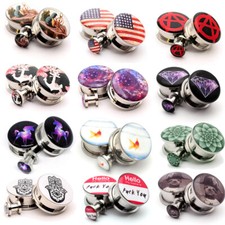 Pair of Screw on Picture Plugs gauges Choose Style and Size 16g thru 1 inch