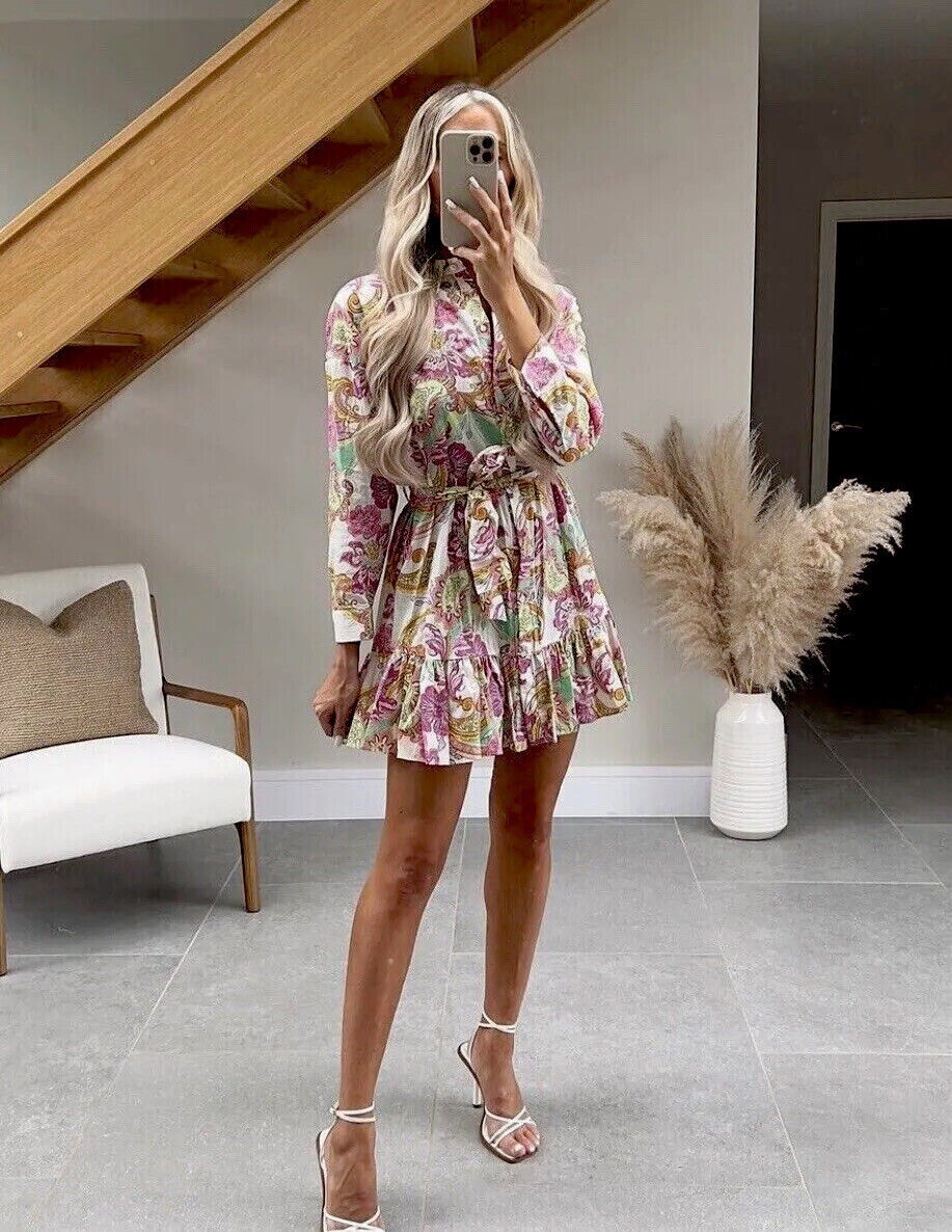 Zara Woman Ss22 Belted Printed Dress Multicolored | 3666/118
