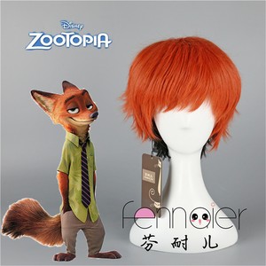 Anime Zootopia Men S Short Straight Hair Orange Red Gradient Black