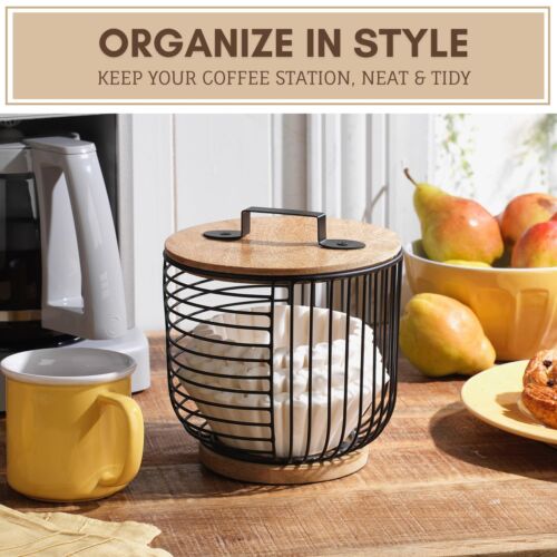 Coffee Filter Holder with Lid Wood and Metal Coffee Filter Storage Container - Picture 9 of 9