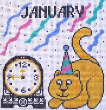 Set of 12 Calendar Cat Hand Painted Needlepoint Canvases