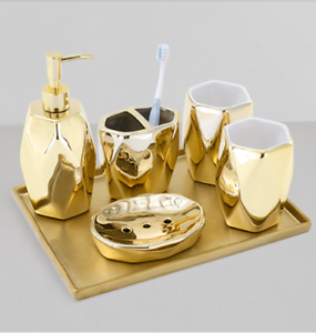 5pcs Gold Bathroom Accessory Set Ceramic bathroom toiletries set articles | eBay