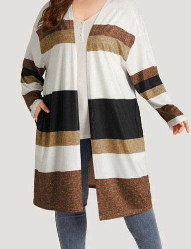 Bloomchic Cardigan Kimono Long Striped Pocket Open Front Long Sleeve W sz 1X - Picture 2 of 6
