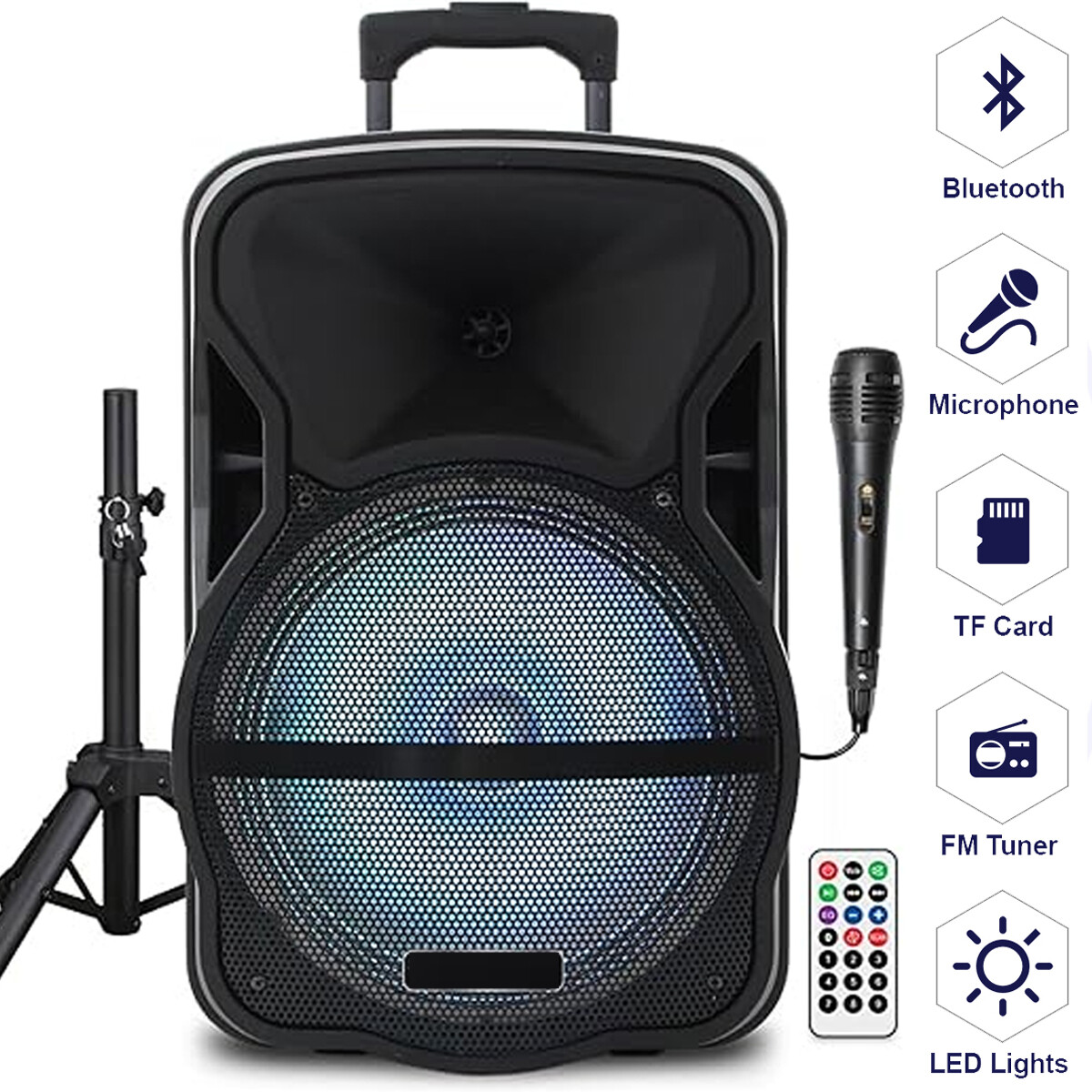 3000W Portable Bluetooth PA Speaker with 12 Subwoofer Stand Mic USB TF FM AUX Input