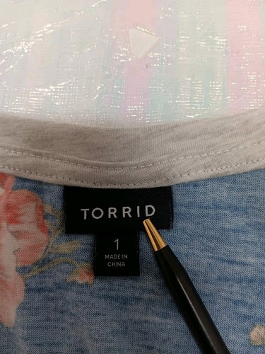 CAMICIA T-SHIRT TORRID DONNA TAGLIE FORTI 1 BLU FLOREALE MANICA CORTA GRIGIA - Foto 8 di 11