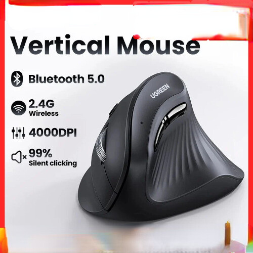 Vertical Ergonomic Wireless Bluetooth 5.0 2.4G Mouse with 4000 DPI and 6 Silent Buttons for Comfortable Precision