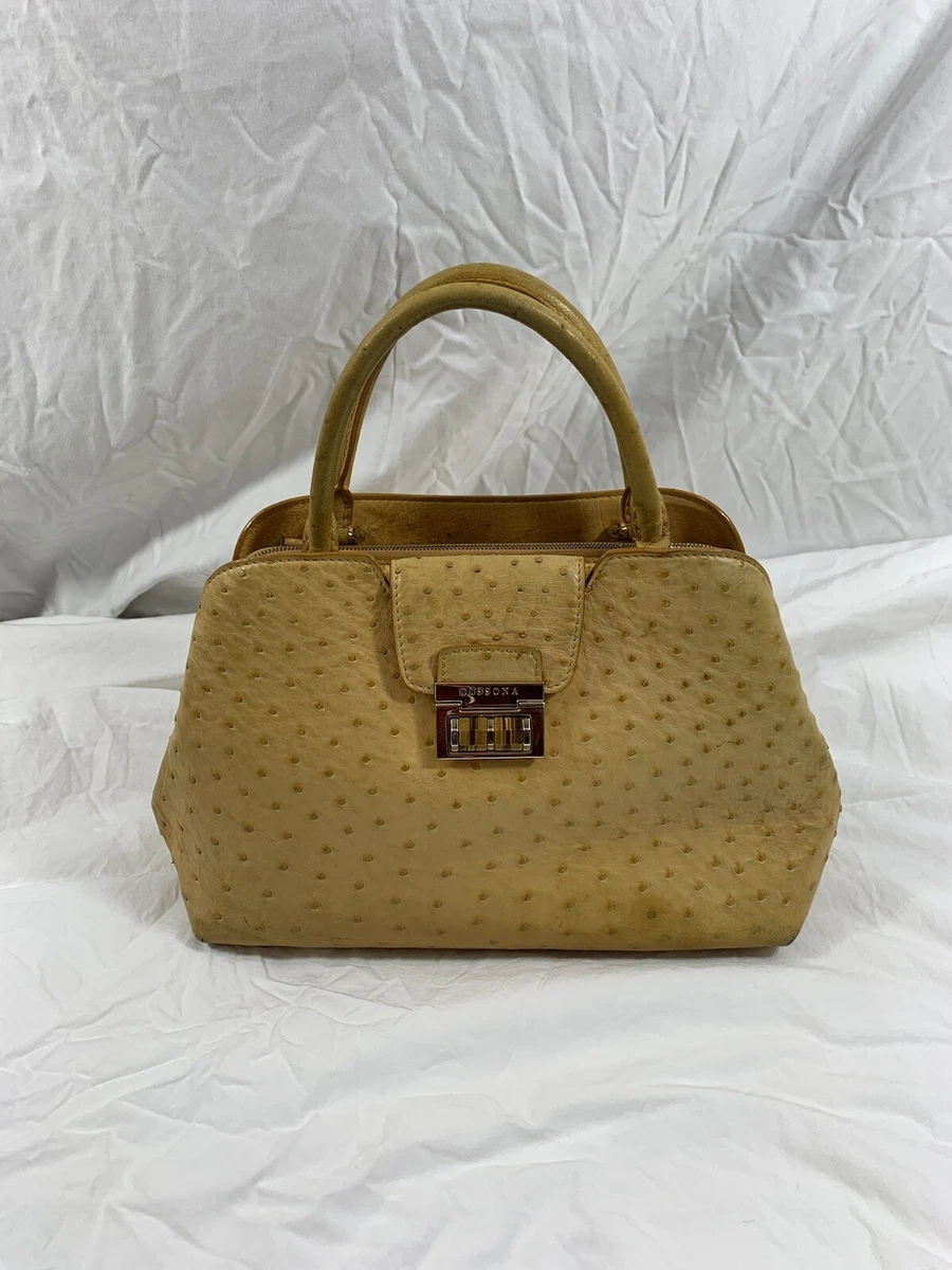 Vintage DISSONA light tan ostrich skin satchel bag purse distressed