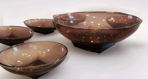 Vtg Salad Bowl Set 7 Piece Hazel Atlas Moroccan Amethyst  Mid Century Modern.