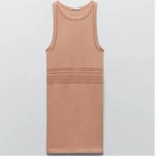 NWT Women Zara Seamless Openwork Dress Bloggers Fav Stretch XS-S Tan Nude