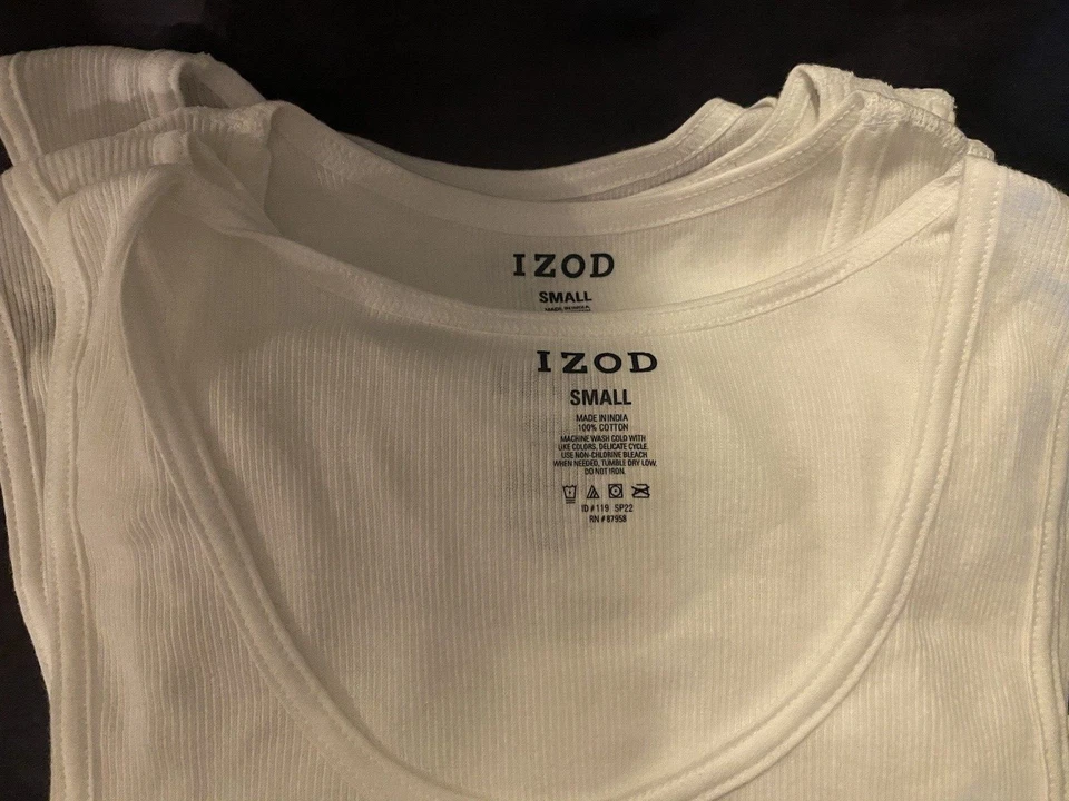 Izod Tank Top Mens Small White (5 Shirts) Ribbed Cotton Knit New NWOT open pack - Image 2 of 4