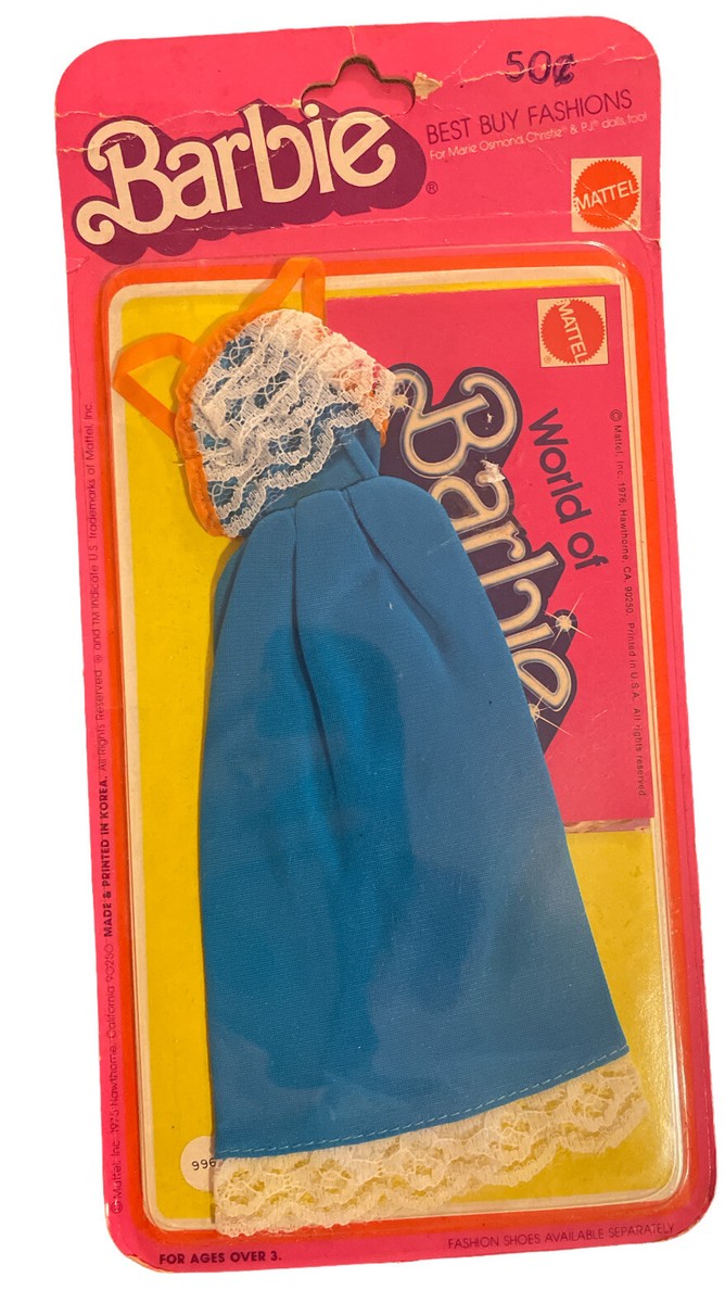 VTG BARBIE BEST BUY 9663 OUTFIT Blue Tricot Lace Orange Strap Maxi