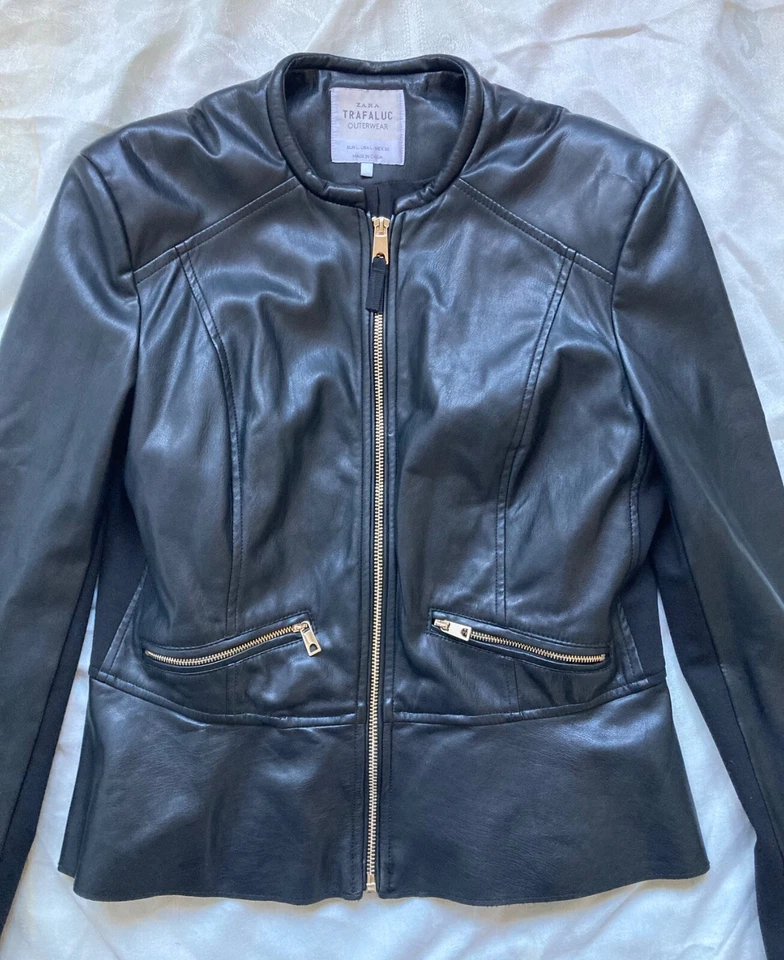 Veste En Cuir Zara Femme Noire Trafaluc Taille L Vintage Mode - Photo 2/4