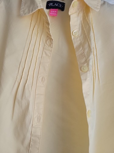 Childrens Place Girl Sm Uniform Shirt Short Sleeve Pintuck Poplin Button Yellow - Picture 7 of 18