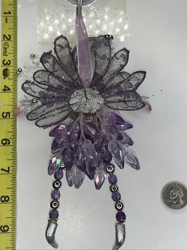 Victorian Sparkling Fairy Glitter Wings Ribbon Beads Christmas Ornament Purple - Picture 6 of 7