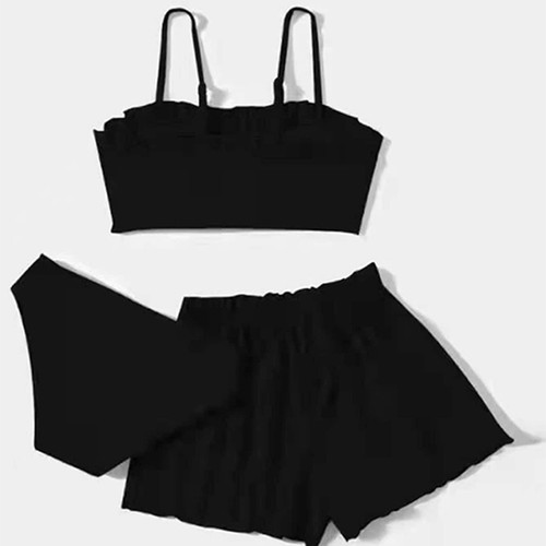 Toddler Girl's 3 Piece Swimsuits Soild Bikini Summer Girls Bikini Swimwear Set - Picture 8 of 14