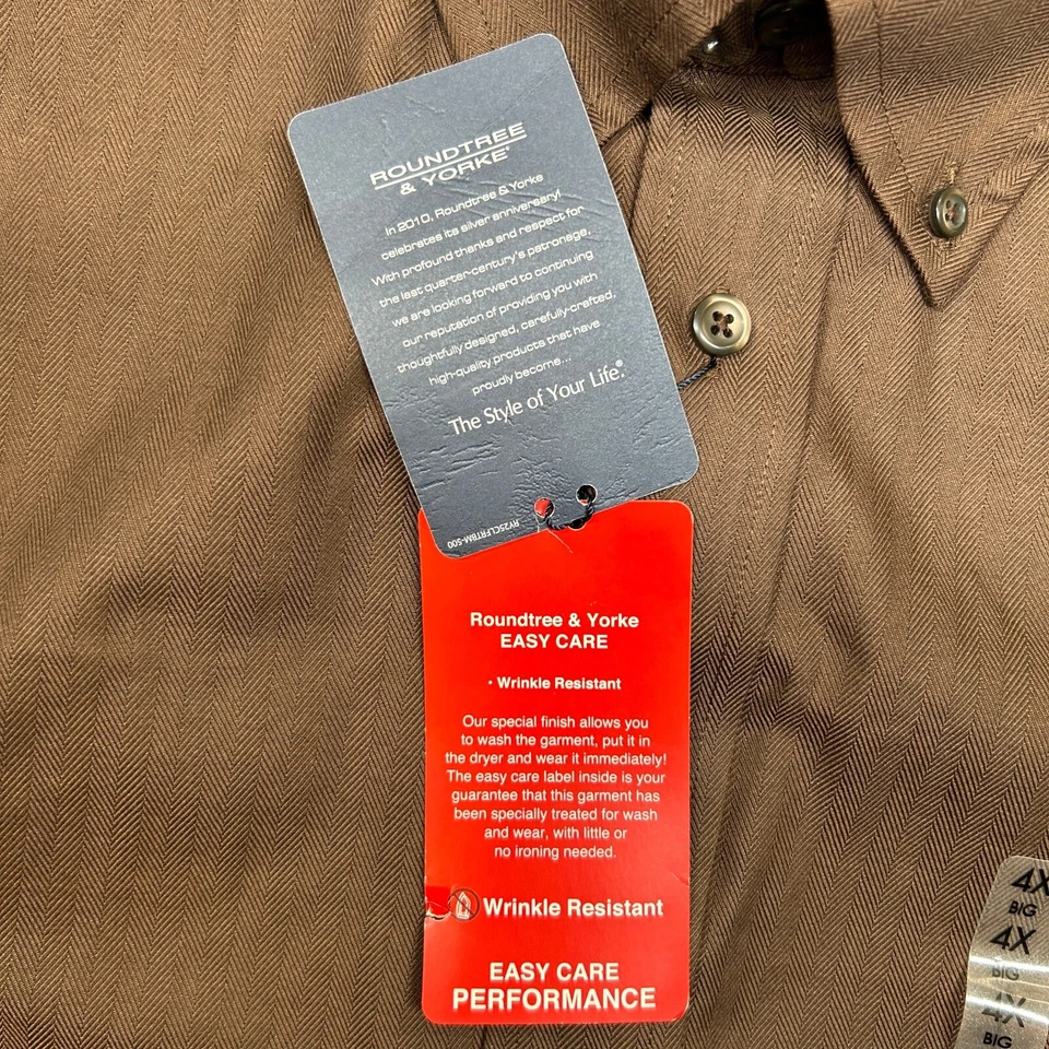 Roundtree & Yorke Easy Care Shirt Mens 4XL Brown Wrinkle Resistant Button Up NEW - Image 4 of 4