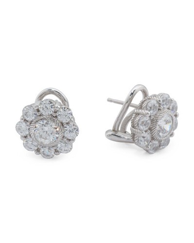 JUDITH RIPKA STERLING SILVER 925 CZ Diamonique Floral Omega Back Earrings NEW! - Picture 11 of 11