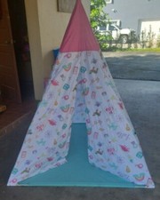Pillowfort Teepee / Kids Toy Tent, Doodles Pink and Aqua - 60"x52"